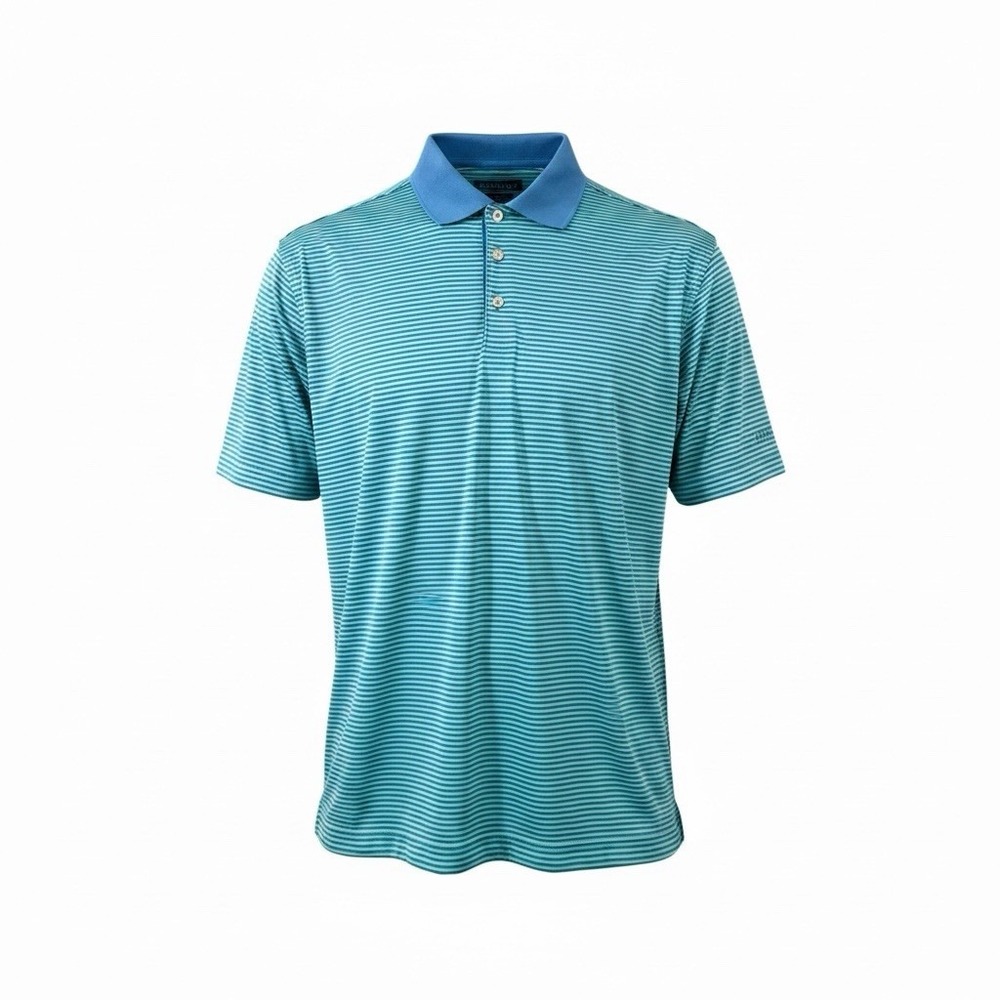 Walter Hagen Hydro-Dri Mens M Blue Green Striped Golf Polo Stretch Performance